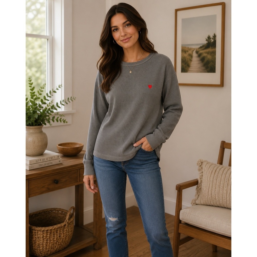 Sub_Urban Riot Top Women XS Gray Thermal Heart Waffle Knit Gorpcore Loungewear